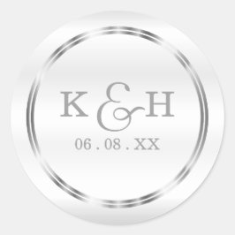 Monogramm Silber und weiße runde Etiketten Runder Aufkleber