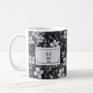 Monogramm Silberbuchstabe Blumenaquarell Kaffeetasse