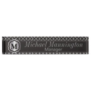 Monogramm-silbernes Grau-Muster Namensplakette