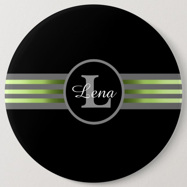 Monogramm Silhouette Schwarze und graue Streifen Button (Vorderseite)