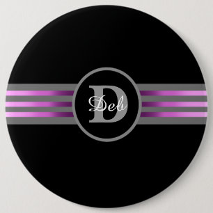 Monogramm Silhouette Schwarze und graue Streifen Button