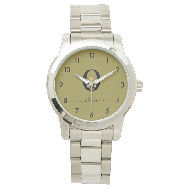 Monogramm Skriptname Personalisiert Gold und Schwa Armbanduhr (Vorderseite)