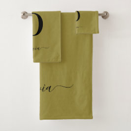 Monogramm Skriptname Personalisiert Gold und Schwa Badhandtuch Set