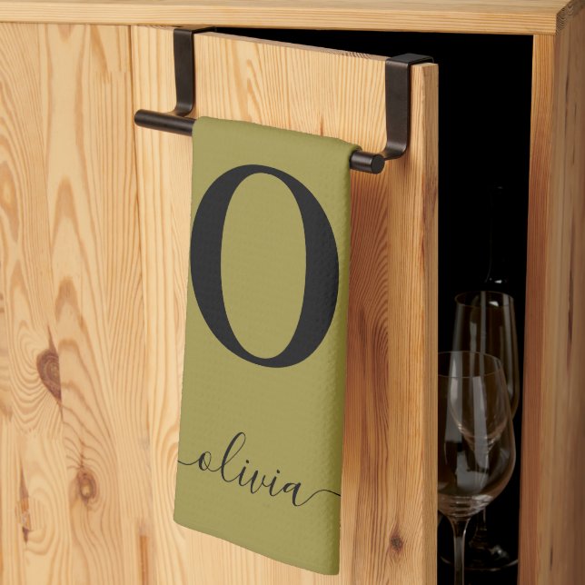 Monogramm Skriptname Personalisiert Gold und Schwa Geschirrtuch (Drittel gefaltet)