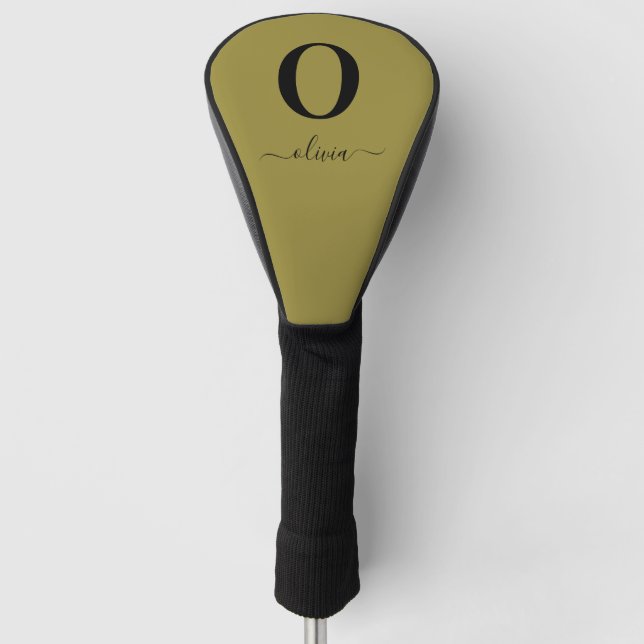 Monogramm Skriptname Personalisiert Gold und Schwa Golf Headcover (Vorderseite)