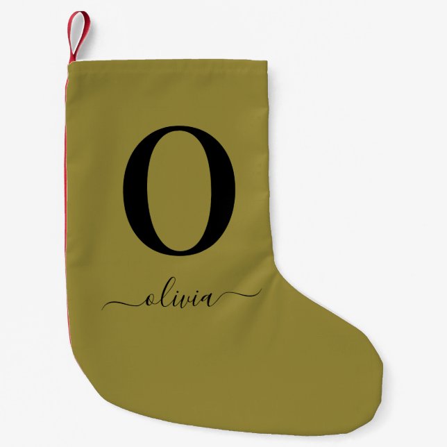 Monogramm Skriptname Personalisiert Gold und Schwa Kleiner Weihnachtsstrumpf (Vorderseite)