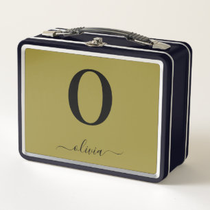 Monogramm Skriptname Personalisiert Gold und Schwa Metall Brotdose