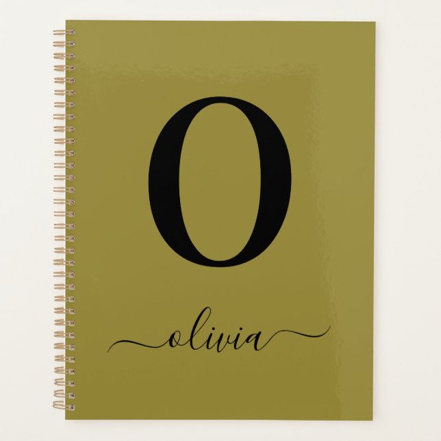 Monogramm Skriptname Personalisiert Gold und Schwa Planer (Vorderseite)