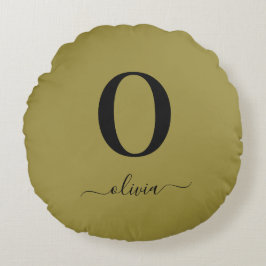 Monogramm Skriptname Personalisiert Gold und Schwa Rundes Kissen