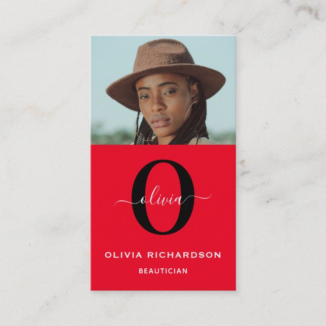 Monogramm Skriptname Schwarz-weißer Auftrag Vertik Visitenkarte (Vorderseite)