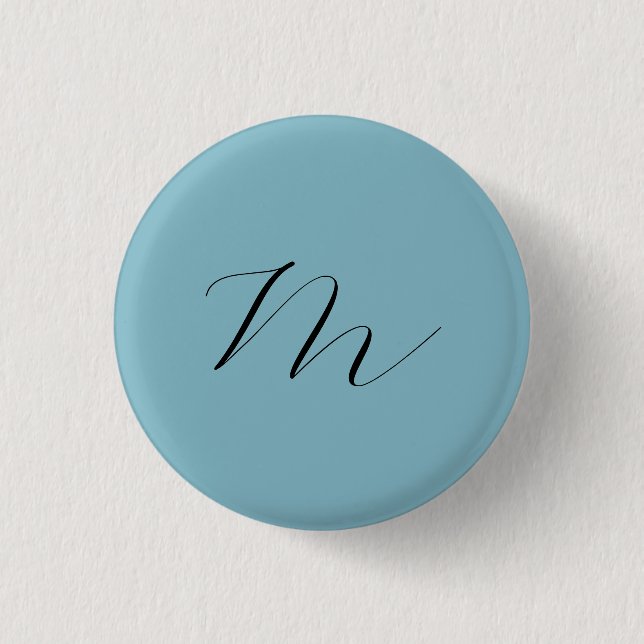 Monogramm Solid Blue Pastel Minimalistisch Berufli Button (Vorderseite)