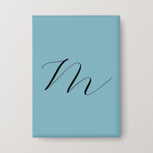 Monogramm Solid Blue Pastel Minimalistisch Berufli Button (Vorderseite)