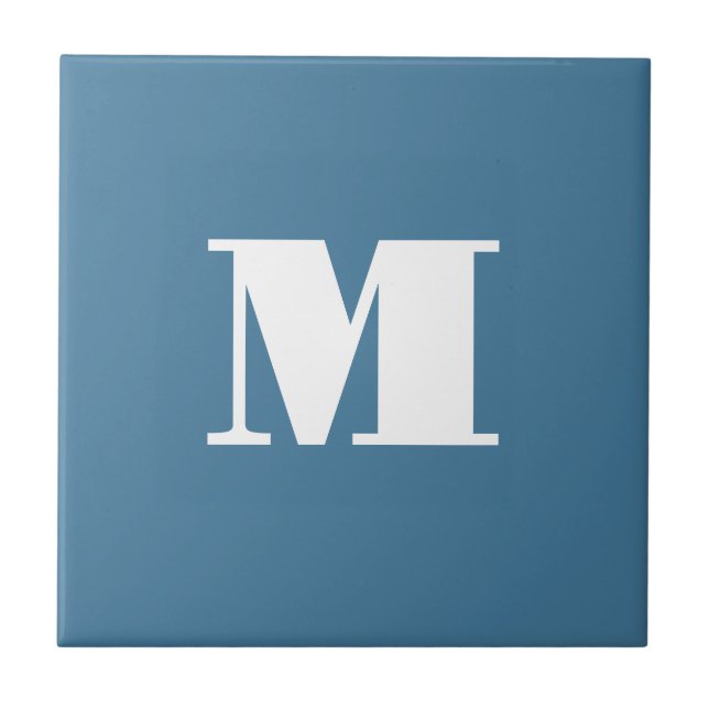 Monogramm Solid Blue Pastel Minimalistisch Berufli Fliese (Vorderseite)