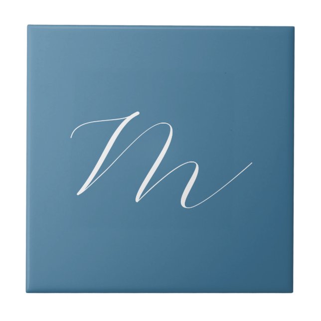 Monogramm Solid Blue Pastel Minimalistisch Berufli Fliese (Vorderseite)