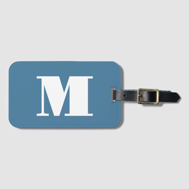 Monogramm Solid Blue Pastel Minimalistisch Berufli Gepäckanhänger (Vorderseite (Horizontal))