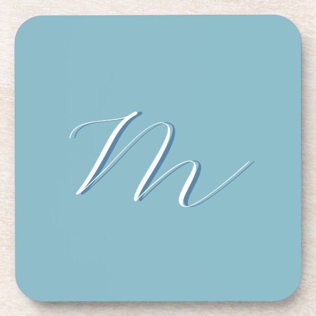 Monogramm Solid Blue Pastel Minimalistisch Berufli Getränkeuntersetzer (Vorderseite)