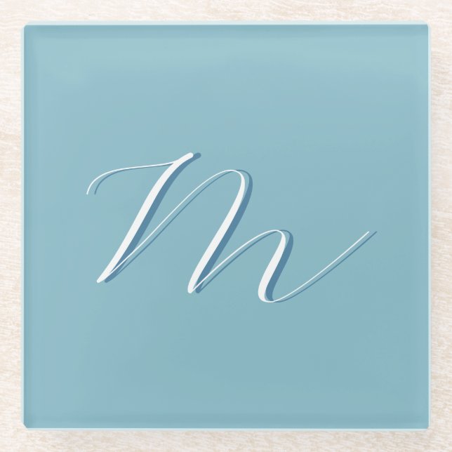 Monogramm Solid Blue Pastel Minimalistisch Berufli Glasuntersetzer (Vorderseite)
