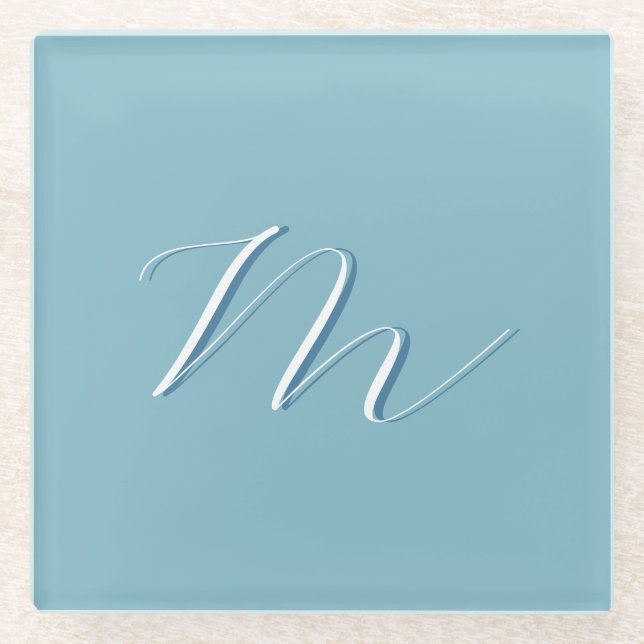 Monogramm Solid Blue Pastel Minimalistisch Berufli Glasuntersetzer (Vorderseite)