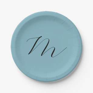 Monogramm Solid Blue Pastel Minimalistisch Berufli Pappteller