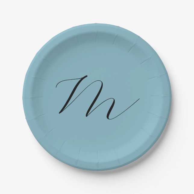 Monogramm Solid Blue Pastel Minimalistisch Berufli Pappteller (Vorderseite)