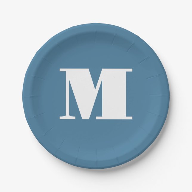 Monogramm Solid Blue Pastel Minimalistisch Berufli Pappteller (Vorderseite)