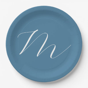 Monogramm Solid Blue Pastel Minimalistisch Berufli Pappteller