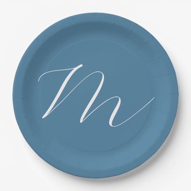 Monogramm Solid Blue Pastel Minimalistisch Berufli Pappteller (Vorderseite)