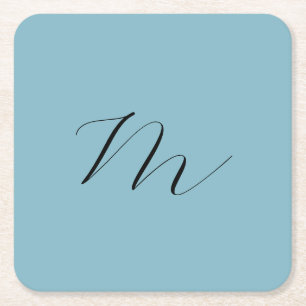 Monogramm Solid Blue Pastel Minimalistisch Berufli Rechteckiger Pappuntersetzer