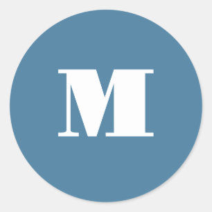Monogramm Solid Blue Pastel Minimalistisch Berufli Runder Aufkleber