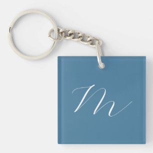 Monogramm Solid Blue Pastel Minimalistisch Berufli Schlüsselanhänger