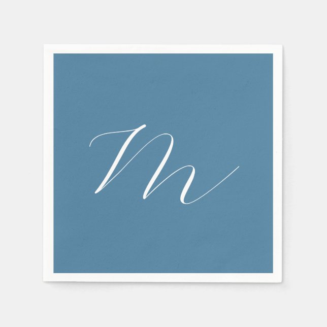 Monogramm Solid Blue Pastel Minimalistisch Berufli Serviette (Vorderseite)