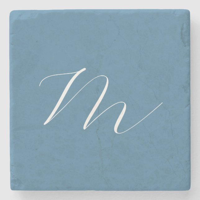 Monogramm Solid Blue Pastel Minimalistisch Berufli Steinuntersetzer (Vorderseite)