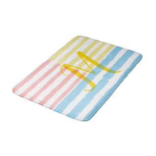 Monogramm Sommer Rosa Blau Gelbe Streifen Badematte
