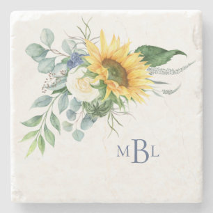 Monogramm Sonnenblume Eukalyptus Steinuntersetzer