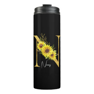 Monogramm Sonnenblumen Buchstabe N Blumenbrief N G Thermosbecher