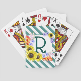 Monogramm Sonnenblumen Diagonale Aquamarine Streif Spielkarten