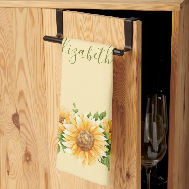 Monogramm Sonnenblumen Gelbgrüne Blume Geschirrtuch (Drittel gefaltet)