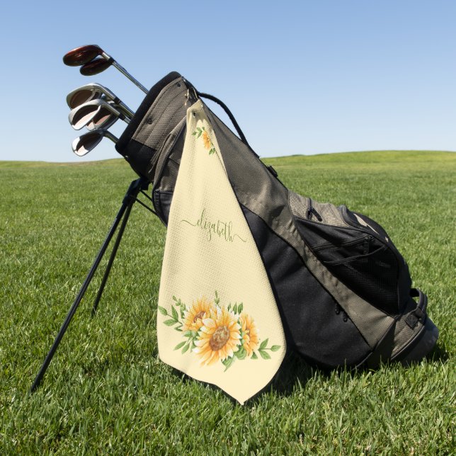 Monogramm Sonnenblumen Gelbgrüne Blume Golfhandtuch (Gras)