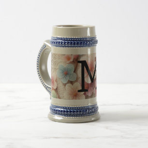 Monogramm Spitze Blütenpinke Pastellblüte Bierglas