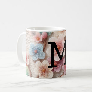 Monogramm Spitze Blütenpinke Pastellblüte Kaffeetasse