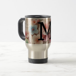 Monogramm Spitze Blütenpinke Pastellblüte Reisebecher