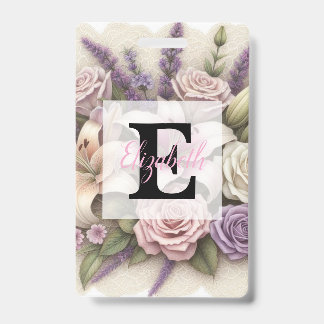 Monogramm-Spitze floral lila Rosen Lavendel Lilien Ausweis