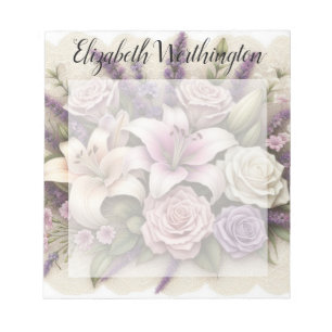 Monogramm-Spitze floral lila Rosen Lavendel Lilien Notizblock