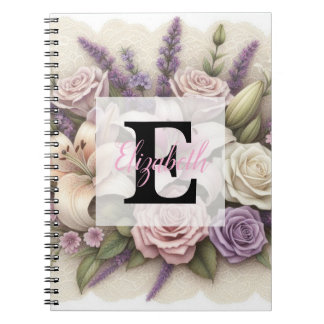 Monogramm-Spitze floral lila Rosen Lavendel Lilien Notizblock