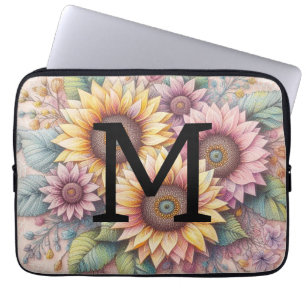 Monogramm-Spitze floral rosa gelb orange Sonnenblu Laptopschutzhülle