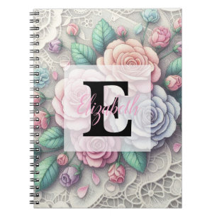 Monogramm-Spitze floral rosa lila blaue Rosen Notizblock