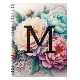 Monogramm-Spitze floral rosa orange blau Pfingstro Notizblock