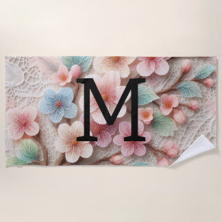 Monogramm-Spitze floral rosa pastell Kirschblüte Strandtuch