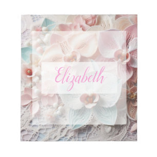 Monogramm-Spitze floral rosa pastell Orchideen Blu Notizblock