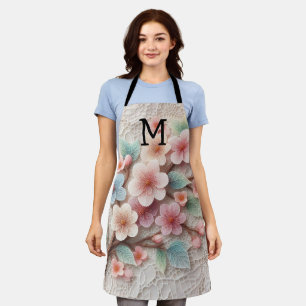 Monogramm-Spitze floral rosa pastellfarben Kirschb Schürze